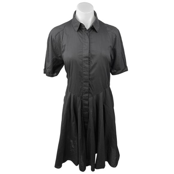 Allsaints Black Short Sleeve Collared Button Down Pleated Midi Shirt Dress Sz 8 - Picture 1 of 5